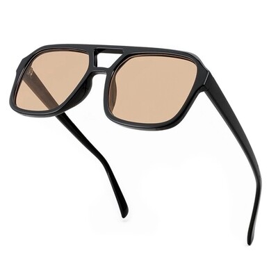 Black Large Aviator Vintage Oversized Oval Shades Unisex Brown Tint Lens Plastic Frame 70's Retro Beach Sunglasses