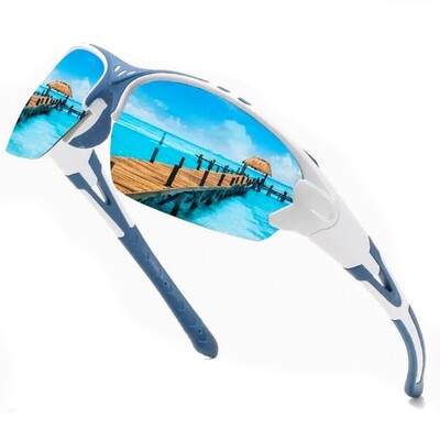 Blue And White Shield Wraparound Sports Running Outdoor Reflective Mirror Men Women Sunglasses