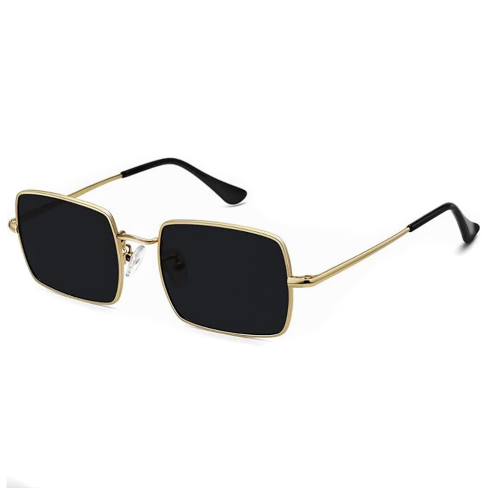 Vintage Polygon Gold Wire Frame Shades Rectangle Black Sunglasses For Men And Women