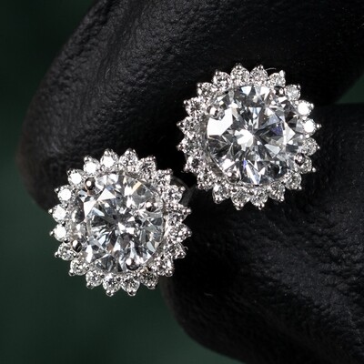 Men's Women's Round Solitaire Halo 14K White Gold VVS 1.74Ct Lab Grown Diamond Circle Shape Stud Earrings