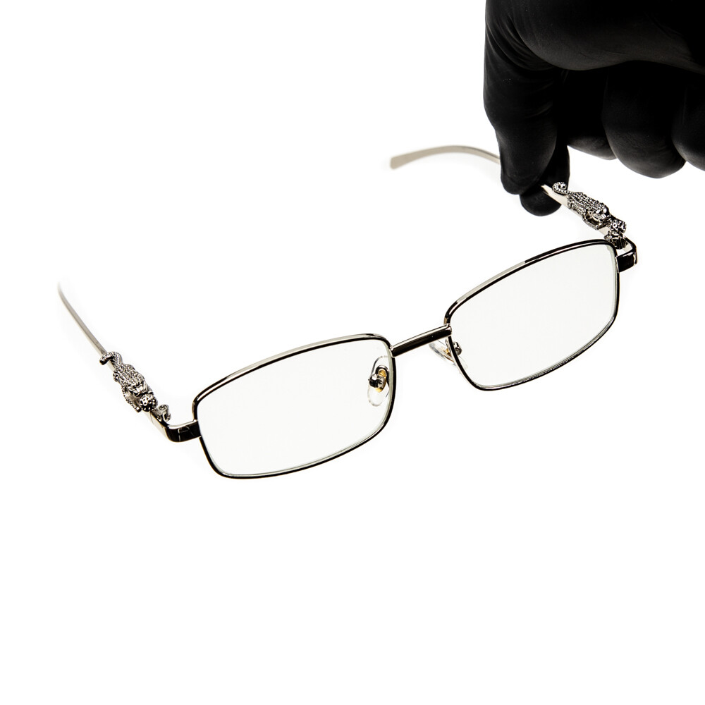 Vintage Men&#39;s Clear Lens Silver Frame Leopard Rimless Rectangular Hip Hop  Glasses