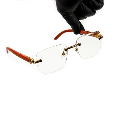 Luxury Woodgrain Frameless Non Prescription Rectangle Eye Glasses Vintage Geometric Clear Lens Hip Hop Glasses