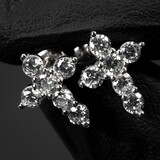 Iced Cz Solitaire 14K White Gold Sterling Silver Cross Screw Back Stud Earrings