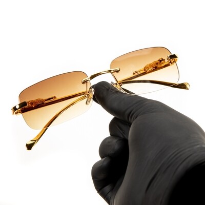 Luxury Brown Rimless Leopard Arm Gold Frame Men Women Summer Shades Sunglasses