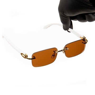 Luxury Brown Rimless White  Wood Grain Arm Gold Frame Men Women Square Frameless Shades Sunglasses