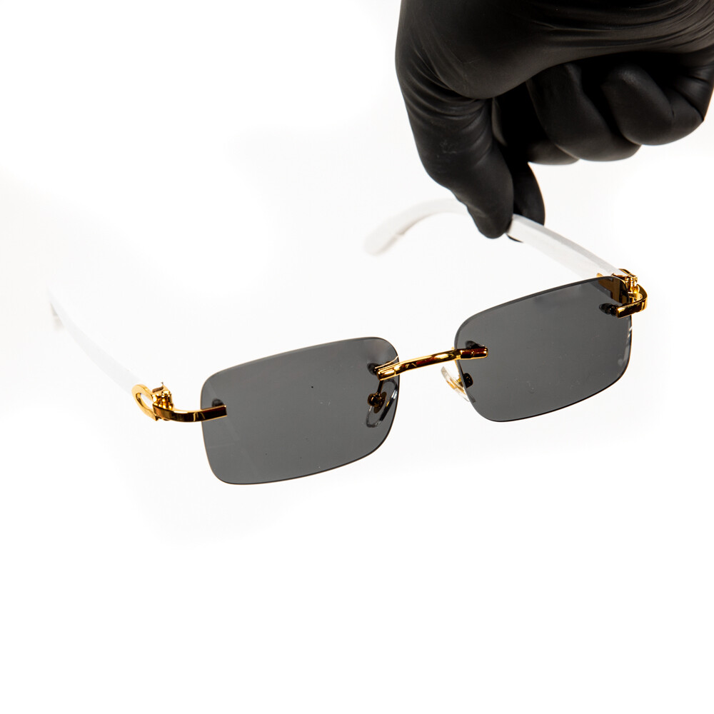 Luxury Black Rimless White Wood Grain Arm Gold Frame Men Women Square Frameless Shades Sunglasses