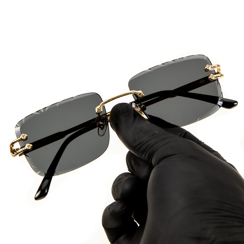 Luxury Square Black Tint Rimless Gold Wire Frame Men Women Summer Shades Sunglasses