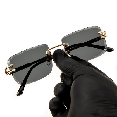 Luxury Square Black Tint Rimless Gold Wire Frame Men Women Summer Shades Sunglasses
