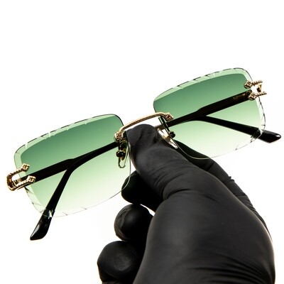 Luxury Square Green Tint Rimless Gold Wire Frame Men Women Summer Shades Sunglasses