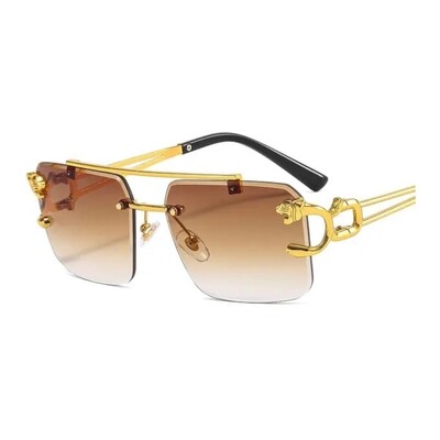 Luxury Men&#39;s Women&#39;s Gradient Brown Tint Gold Frame Hip Hop Rimless Sunglasses