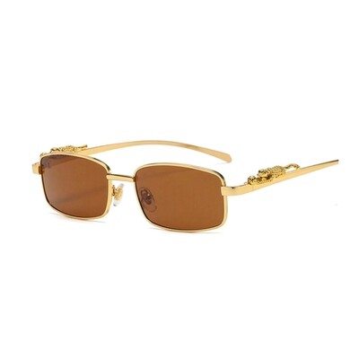 Men&#39;s Designer Brown Rimless Leopard Arm Luxury Gold Frame Sunglasses