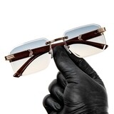 Men&#39;s Rimless Gold Frame Grey &amp; Tan Gradient Tint Hip Hop Woodgrain Sunglasses