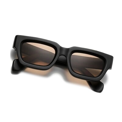 Men&#39;s Classic Thick Matte Black Square Frame Brown Tinted Chunky Hip Hop Sunglasses