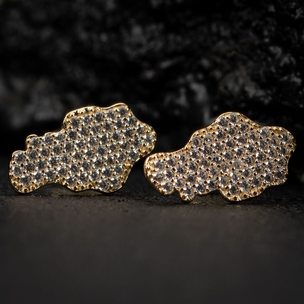 Men&#39;s Yellow Gold 925 Sterling Silver Honey Comb Set Cz 90&#39;s Retro Nugget Stud Hop Hop Earrings