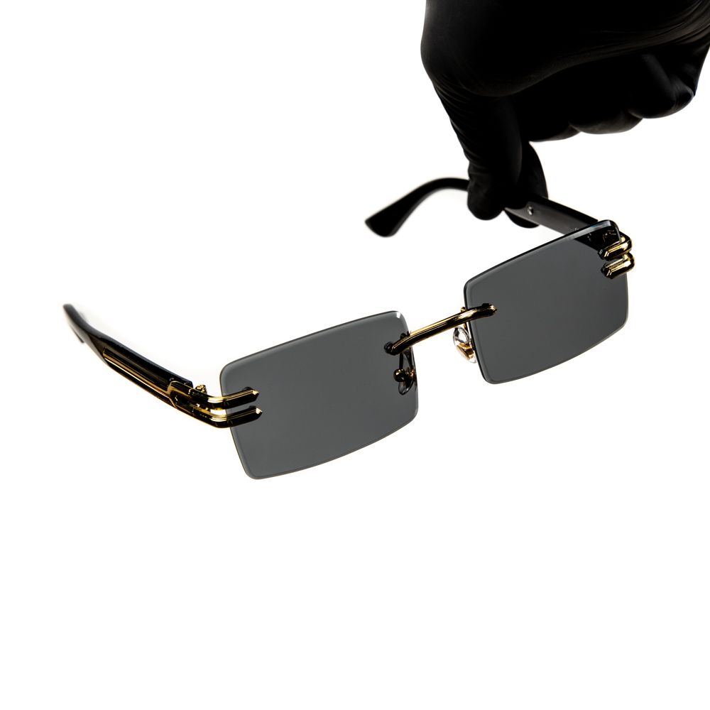 Dark Gray Rimless Rectangle Gold Frame Men Women Square Black Sunglasses