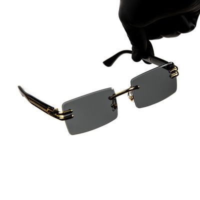 Dark Gray Rimless Rectangle Gold Frame Men Women Square Black Sunglasses