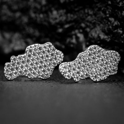 White Gold 925 Sterling Silver Honey Comb Set Cz 90&#39;s Retro Nugget Stud Hop Hop Men&#39;s Earrings
