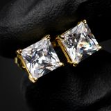 Small Yellow Gold Plated 925 Sterling Silver Princess Cut Screw Back Stud Earrings