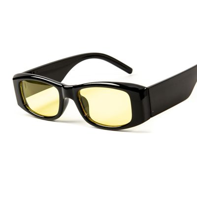 Dark Black Frame Sport Yellow Tint Square Hip Hop Sunglasses
