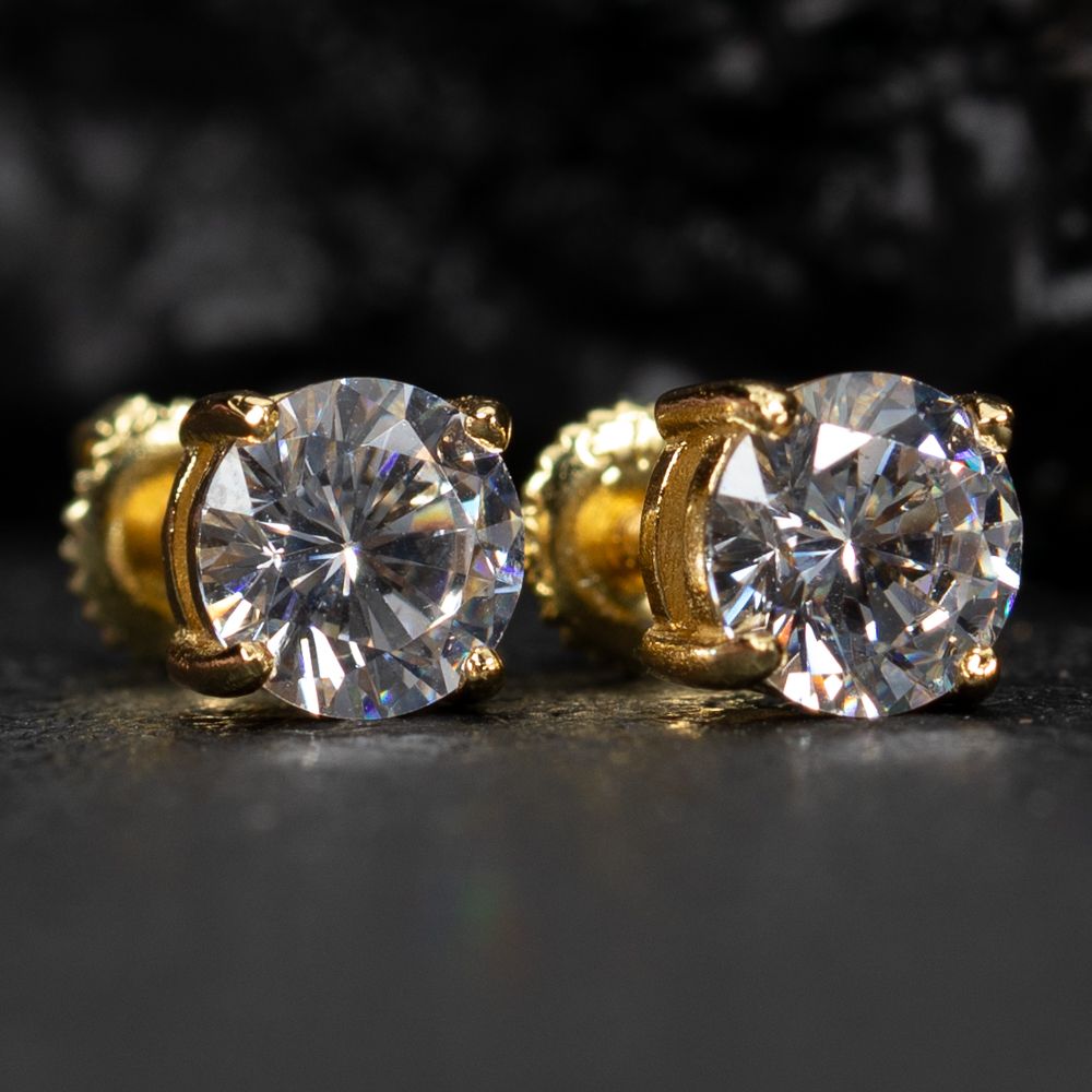 Small Brilliant 925 Sterling Silver 14K Yellow Gold Plated Round Solitaire Stud Earrings