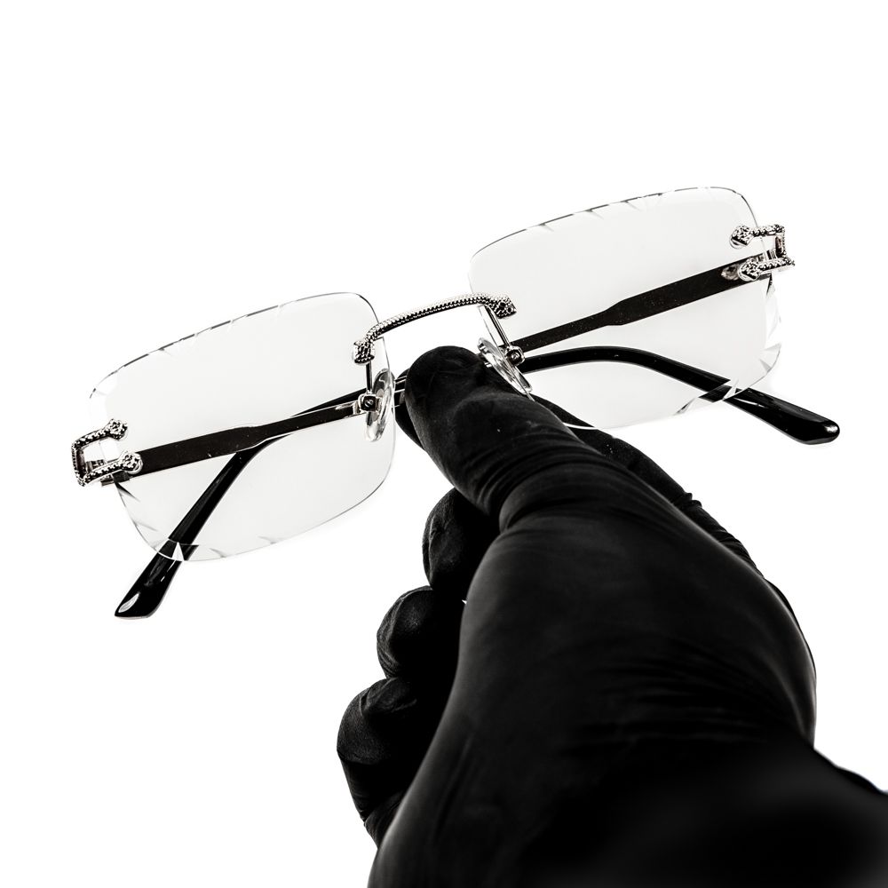 Men&#39;s Elegant Silver Wire Frame Hip Hop Rimless Gem Cut Clear Lens Eye Glasses