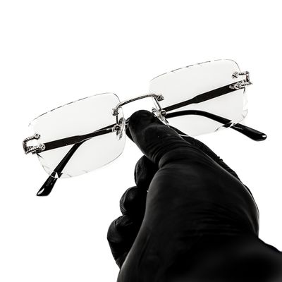 Men&#39;s Elegant Silver Wire Frame Hip Hop Rimless Gem Cut Clear Lens Eye Glasses