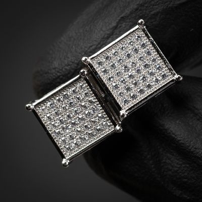 Men&#39;s Hip Hop Micro Pave Sterling Silver Iced CZ Square Screw Back Studs Earrings