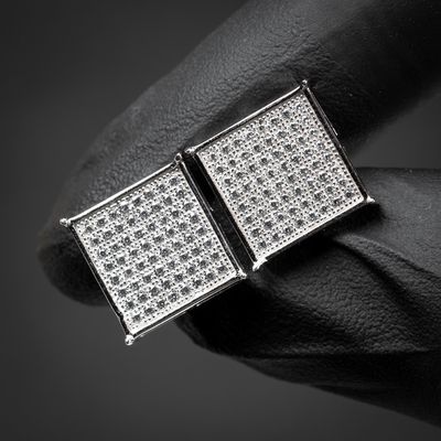 Men&#39;s Square Flat Screen 925 Sterling Silver Hip Hop Stud Screw Back  Earrings