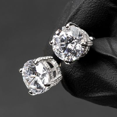 Large Round Solitaire 925 Sterling Silver Fully Iced Circle Stud Earrings
