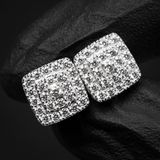 ​Stylish White Gold Plated 925 Sterling Silver Unisex Square Flower Cluster Honey Comb Set Cube Stud Hip Hop Earrings