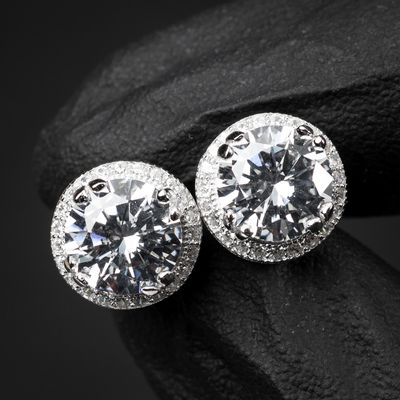 Sterling Silver White Gold Plated Large Round Solitaire Cz Circle Stud Earrings