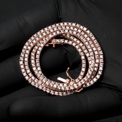 Micro 14K Rose Gold Plated 925 Sterling Silver Iced Solitaire 5A Cz 2mm Classic Tennis Chain