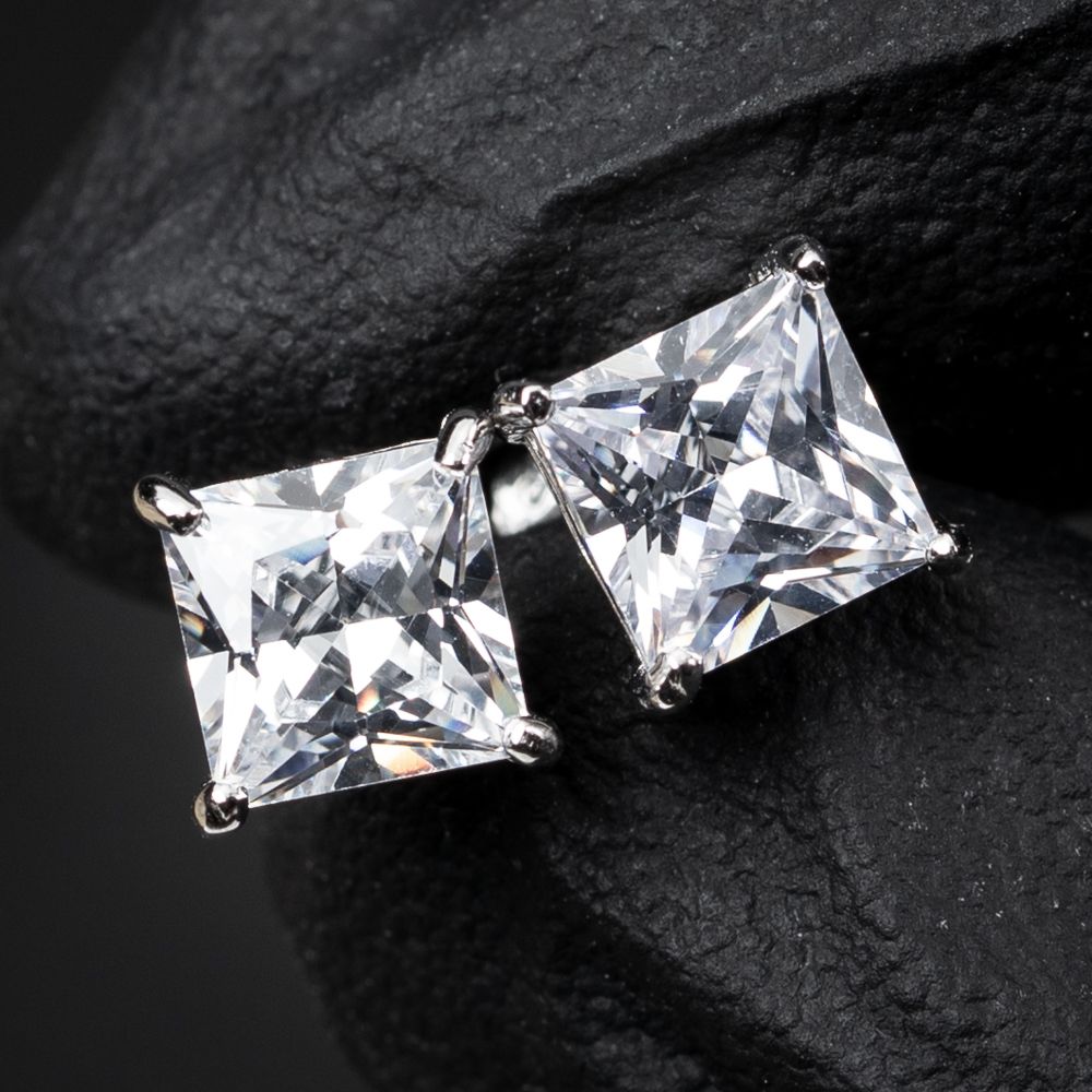 Small 925 Sterling Silver 6mm Square Princess Cut Unisex Screw Back Stud Earrings