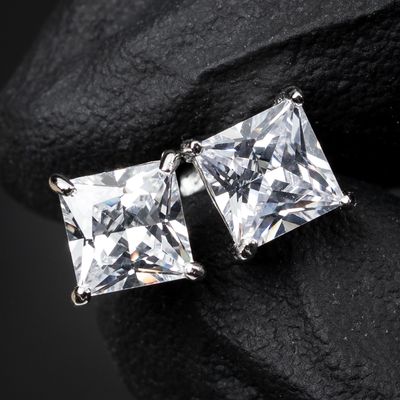 Small 925 Sterling Silver 6mm Square Princess Cut Unisex Screw Back Stud Earrings