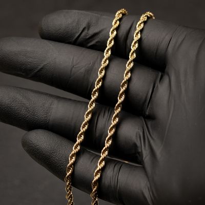 Solid Yellow Gold Plated Heavy 316 Stainless Steel 3MM 18,20,22,24,26 or 30 Inch Rope Chain Necklace