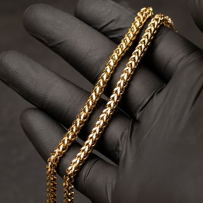 Solid Yellow Gold Plated Heavy 316 Stainless Steel 4MM 18,20,22,24 or 26 Inch Franco Chain Necklace