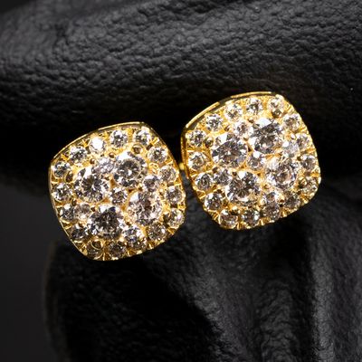 Small 3D Square 14K Yellow Gold 925 Sterling Silver Cube Shape Cluster Stud Earrings