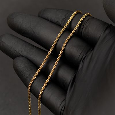 Solid Yellow Gold Plated Heavy 316 Stainless Steel 2MM 18,20,22, or 24 Inch Rope Chain Necklace