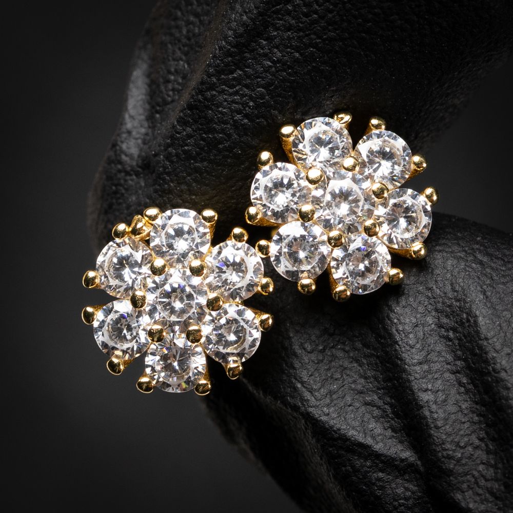 Yellow Gold Plated 925 Sterling Silver Flower Cluster Stud Screw Back Earrings Yellow Gold Plated 925 Sterling Silver Flower Cluster Stud Screw Back Earrings