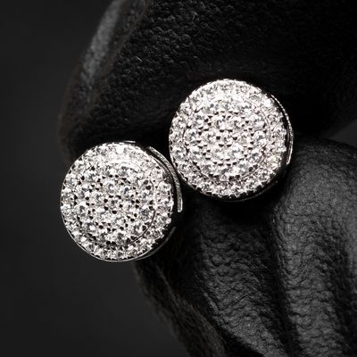 Round White Gold 925 Sterling Silver Cluster Circle Stud Hip Hop Earrings
