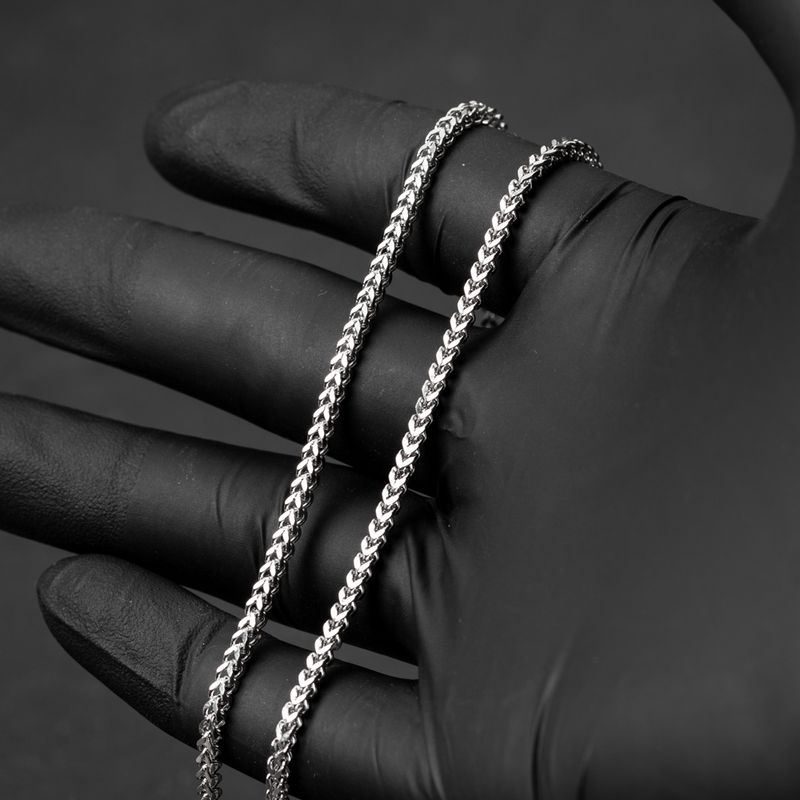 Solid White Gold Plated Heavy 316 Stainless Steel 2.5MM 18,20,22,24, or 26 Inch Franco Chain Necklace