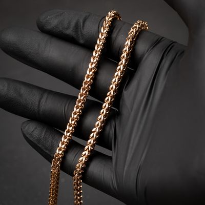 Solid Rose Gold Plated Heavy 316 Stainless Steel 4MM 18,20,22,24, or 26 Inch Franco Chain Necklace