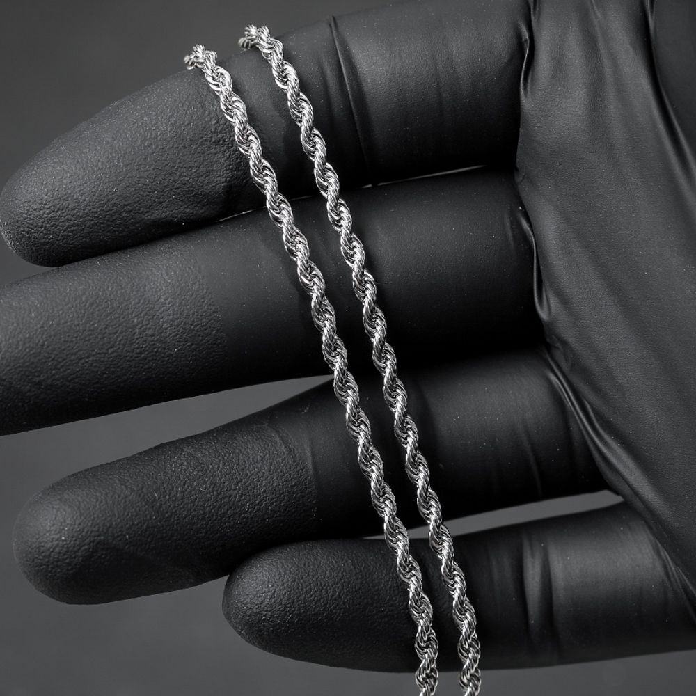 Solid White Gold Plated Heavy 316 Stainless Steel 3MM 18,20,22 or 24 Inch Rope Chain Necklace