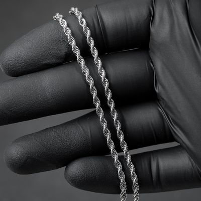 Solid White Gold Plated Heavy 316 Stainless Steel 3MM 18,20,22 or 24 Inch Rope Chain Necklace