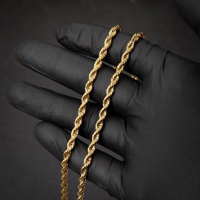 Solid Yellow Gold Plated Heavy 316 Stainless Steel 4MM 18,20,22 or 24 Inch Rope Chain Necklace