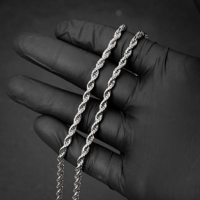 Solid White Gold Plated Heavy 316 Stainless Steel 4MM 18,20,22 or 24 Inch Rope Chain Necklace