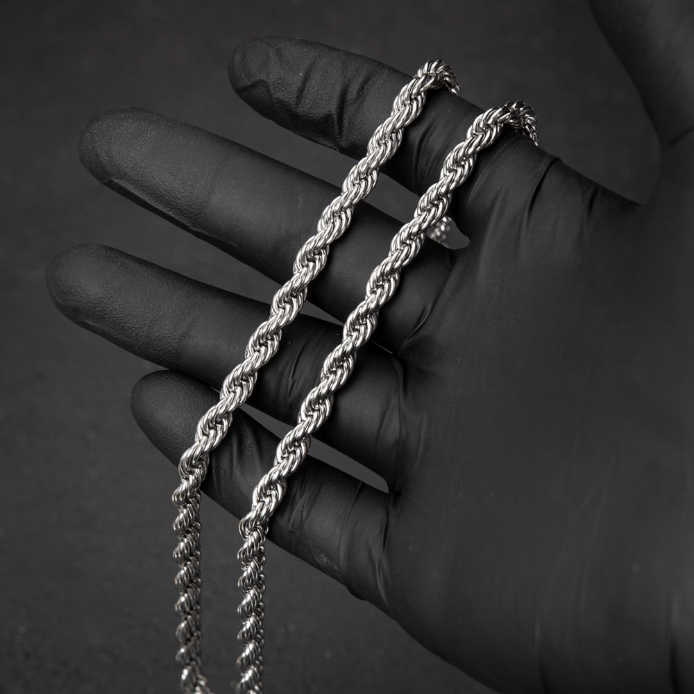 Solid White Gold Plated Heavy 316 Stainless Steel 6MM Twist Rope Chain Necklace​