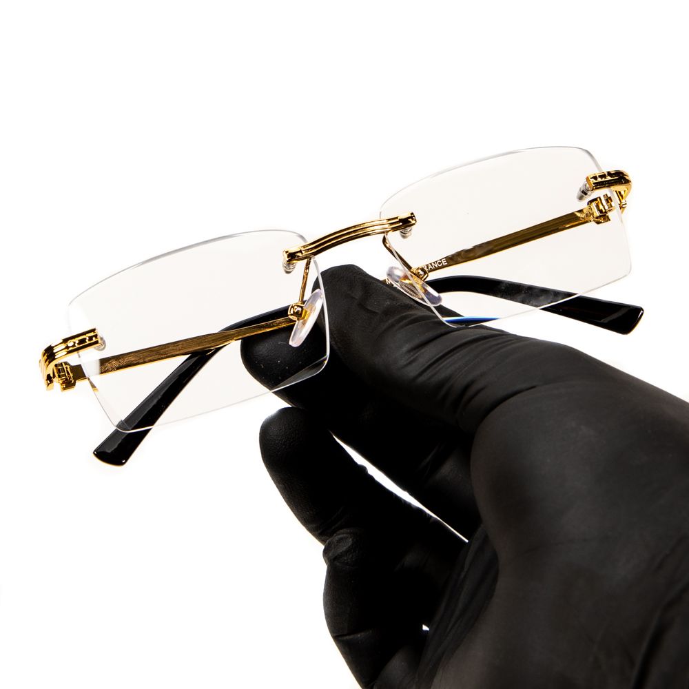 Vintage Gold Wire Frame Rimless Hip Hop Clear Lens Retro Fashion Glasses