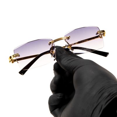 Luxury Purple Rimless Gold Wire Frame Men Women Summer Shades Sunglasses