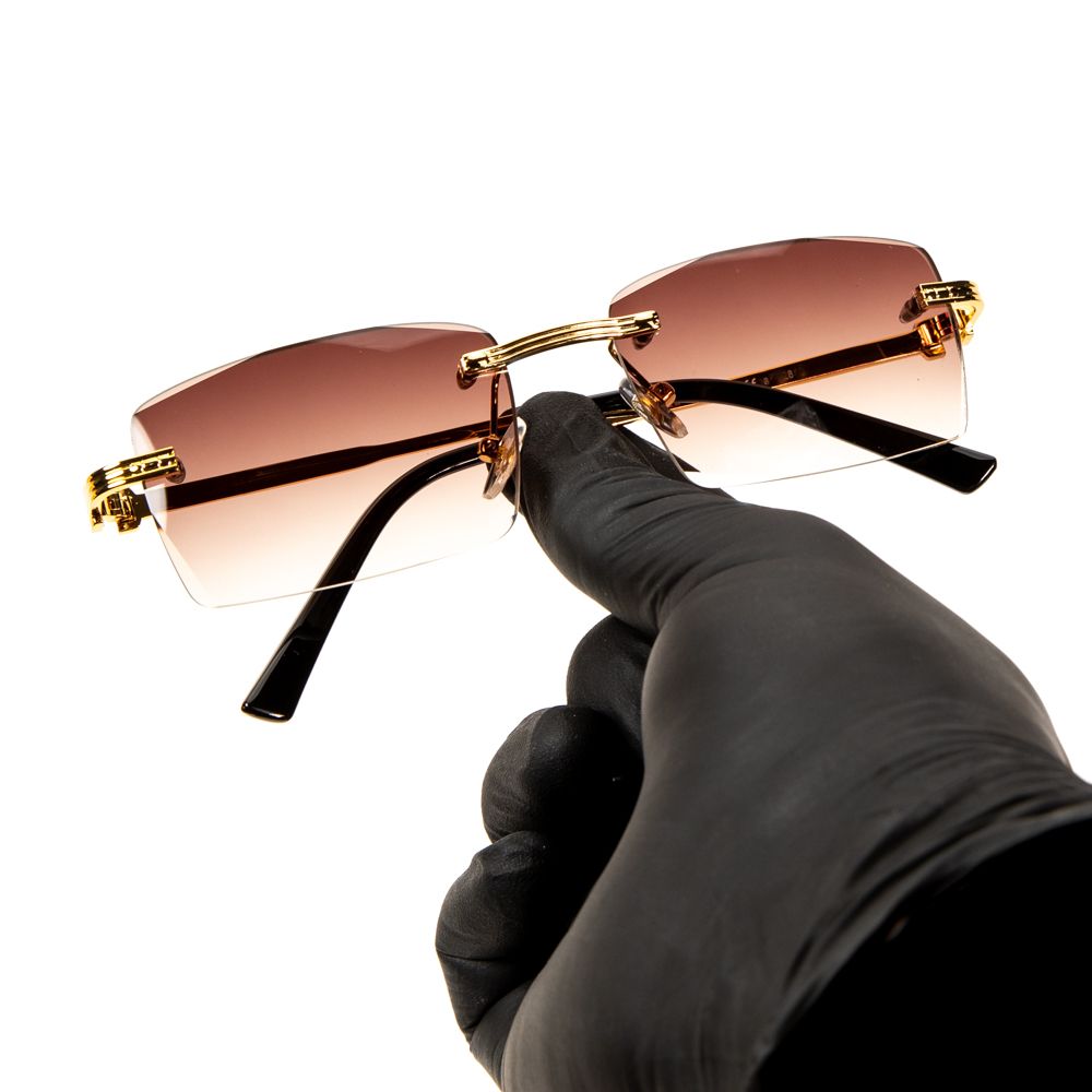 Luxury Burgundy Rimless Gold Wire Frame Men Women Summer Shades Sunglasses